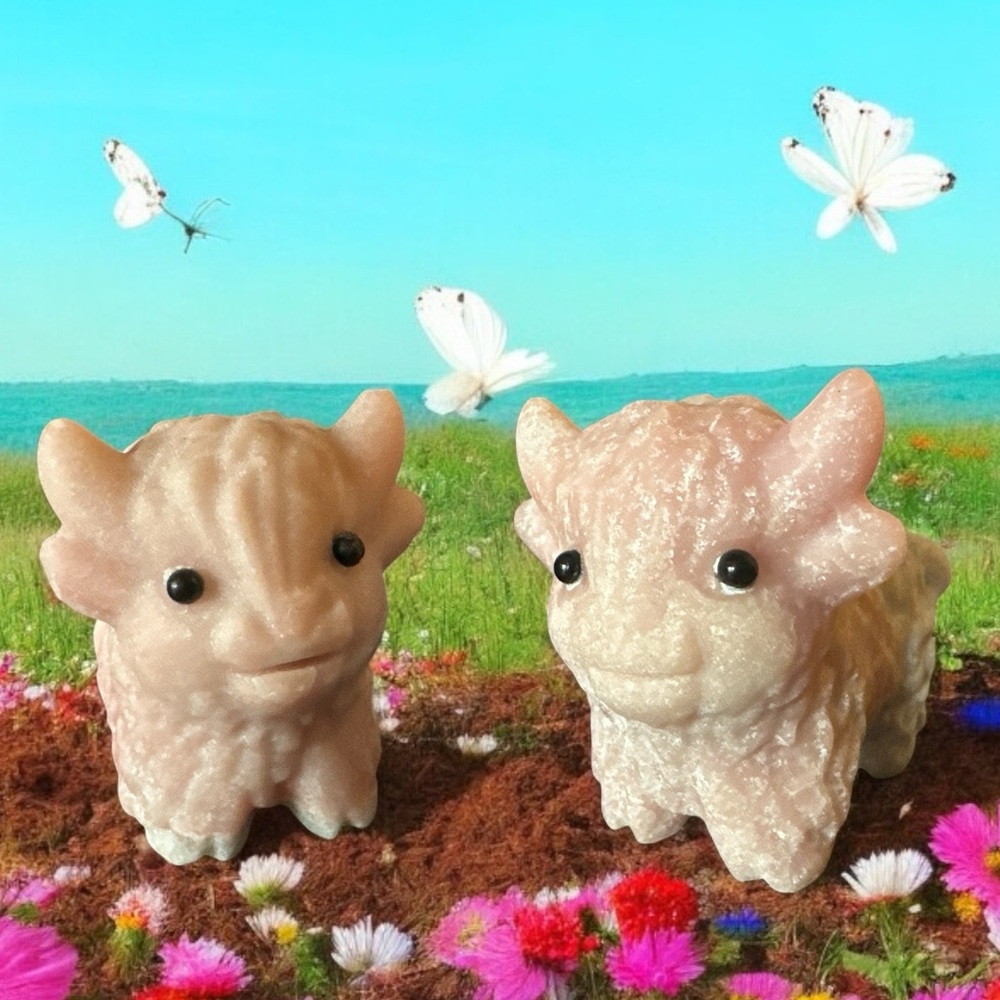 Pink Opal Crystal Highland Cow (one)